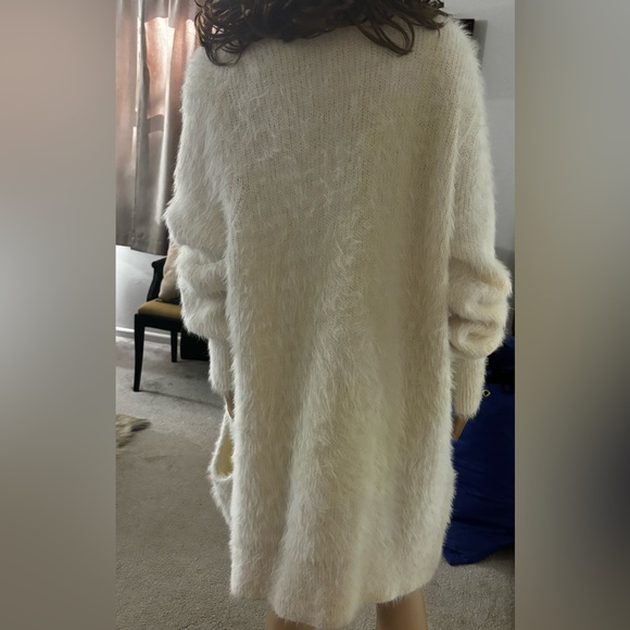 Anthropologie Knitted & Knotted Cardigan Sweater Ivory Fuzzy Knit Wool Blend L - Picture 6 of 11